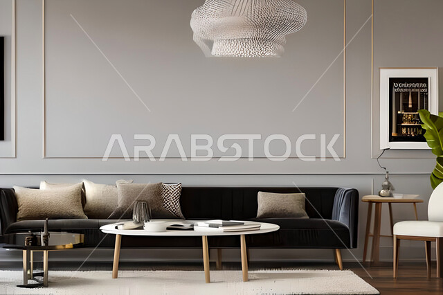 A living room with modern and attractive designs, wonderful decorations, elegant home furniture, luxurious modern designs, elegant residential apartments, tourist apartments, decorations in attractive colors