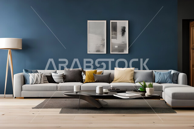 A living room with modern and attractive designs, wonderful decorations, elegant home furniture, luxurious modern designs, elegant residential apartments, tourist apartments, decorations in attractive colors