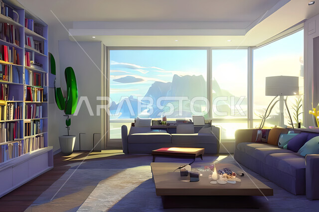 غرفة معيشة بتصاميم عصرية وجذابة، ديكورات رائعة، أثاث منزلي راقي، تصاميم عصرية فاخرة، شقق سكنية راقية، شقق سكنية سياحية، ديكورات بالوان جذابة