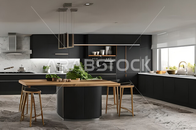 تصميم داخلي لمطبخ داخل شقة في مجمع سكني فاخر، شقق سكنية سياحية، تصاميم عصرية وجذابة، شقق سكنية راقية،