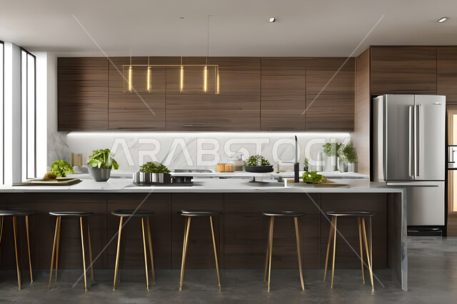 تصميم داخلي لمطبخ داخل شقة في مجمع سكني فاخر، شقق سكنية سياحية، تصاميم عصرية وجذابة، شقق سكنية راقية،