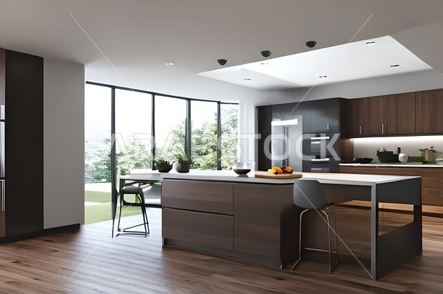 تصميم داخلي لمطبخ داخل شقة في مجمع سكني فاخر، شقق سكنية سياحية، تصاميم عصرية وجذابة، شقق سكنية راقية،