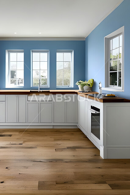 Interior design of a kitchen inside a residential apartment, interior designs and decorations, modern engineering architectural design, residential apartments with modern designs