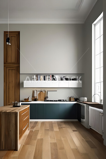 تصميم داخلي لمطبخ داخل شقة سكنية ، تصاميم وديكورات داخلية ، تصميم معماري هندسي حديث ، شقق سكنية بتصاميم عصرية