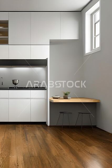 تصميم داخلي لمطبخ داخل شقة سكنية ، تصاميم وديكورات داخلية ، تصميم معماري هندسي حديث ، شقق سكنية بتصاميم عصرية