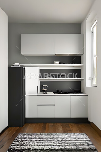 تصميم داخلي لمطبخ داخل شقة سكنية ، تصاميم وديكورات داخلية ، تصميم معماري هندسي حديث ، شقق سكنية بتصاميم عصرية