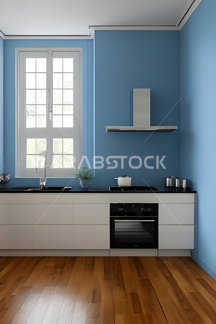 تصميم داخلي لمطبخ داخل شقة سكنية ، تصاميم وديكورات داخلية ، تصميم معماري هندسي حديث ، شقق سكنية بتصاميم عصرية