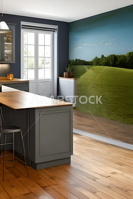 تصميم داخلي لمطبخ داخل شقة سكنية ، تصاميم وديكورات داخلية ، تصميم معماري هندسي حديث ، شقق سكنية بتصاميم عصرية