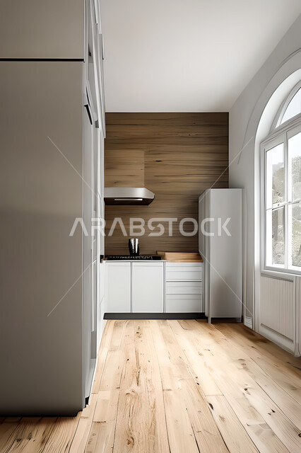 Interior design of a kitchen inside a residential apartment, interior designs and decorations, modern engineering architectural design, residential apartments with modern designs