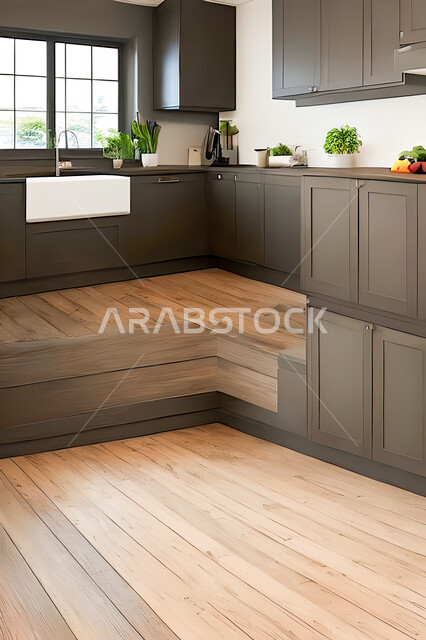 Interior design of a kitchen inside a residential apartment, interior designs and decorations, modern engineering architectural design, residential apartments with modern designs