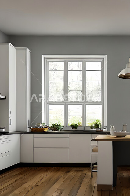 Interior design of a kitchen inside a residential apartment, interior designs and decorations, modern engineering architectural design, residential apartments with modern designs