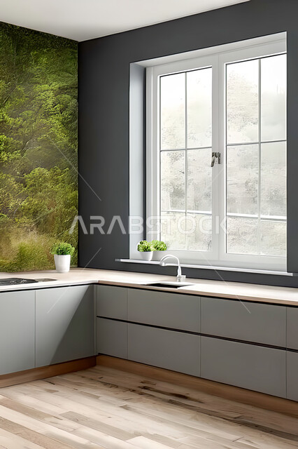 تصميم داخلي لمطبخ داخل شقة سكنية ، تصاميم وديكورات داخلية ، تصميم معماري هندسي حديث ، شقق سكنية بتصاميم عصرية