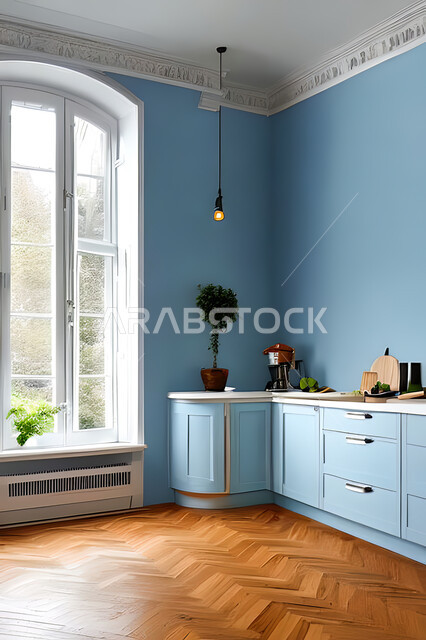 Interior design of a kitchen inside a residential apartment, interior designs and decorations, modern engineering architectural design, residential apartments with modern designs