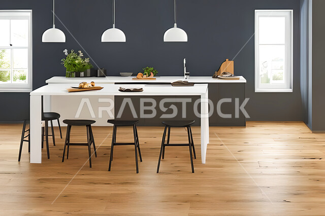 Interior design of a kitchen inside a residential apartment, interior designs and decorations, modern engineering architectural design, residential apartments with modern designs