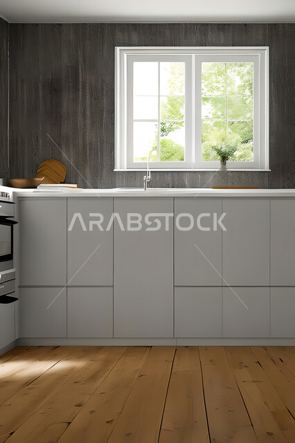 تصميم داخلي لمطبخ داخل شقة سكنية ، تصاميم وديكورات داخلية ، تصميم معماري هندسي حديث ، شقق سكنية بتصاميم عصرية