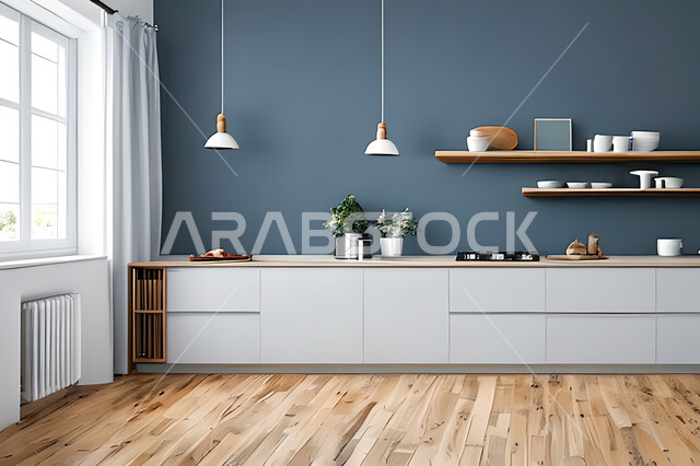 تصميم داخلي لمطبخ داخل شقة سكنية ، تصاميم وديكورات داخلية ، تصميم معماري هندسي حديث ، شقق سكنية بتصاميم عصرية