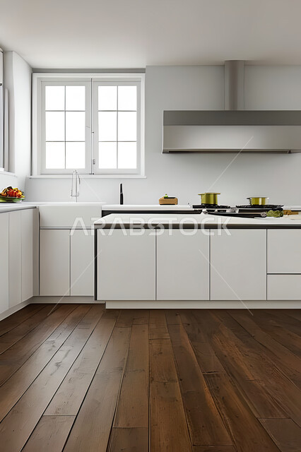 Interior design of a kitchen inside a residential apartment, interior designs and decorations, modern engineering architectural design, residential apartments with modern designs