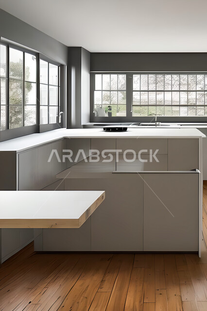 تصميم داخلي لمطبخ داخل شقة سكنية ، تصاميم وديكورات داخلية ، تصميم معماري هندسي حديث ، شقق سكنية بتصاميم عصرية