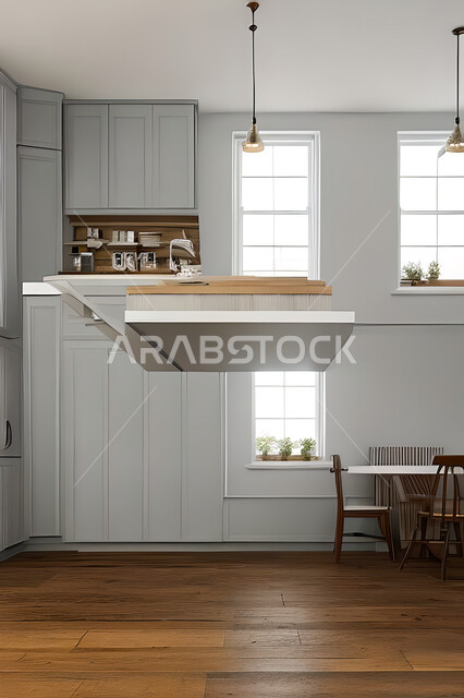 Interior design of a kitchen inside a residential apartment, interior designs and decorations, modern engineering architectural design, residential apartments with modern designs