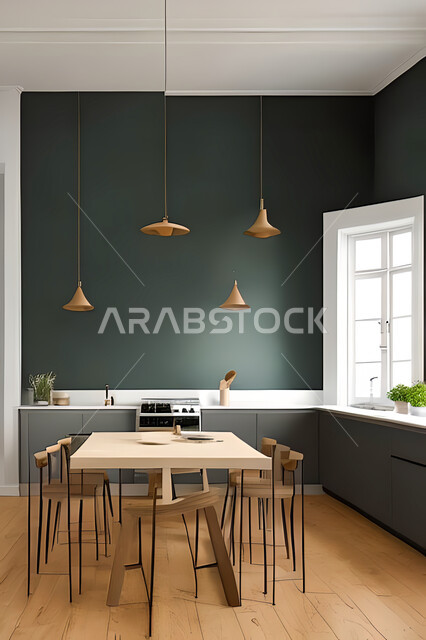 تصميم داخلي لمطبخ داخل شقة سكنية ، تصاميم وديكورات داخلية ، تصميم معماري هندسي حديث ، شقق سكنية بتصاميم عصرية