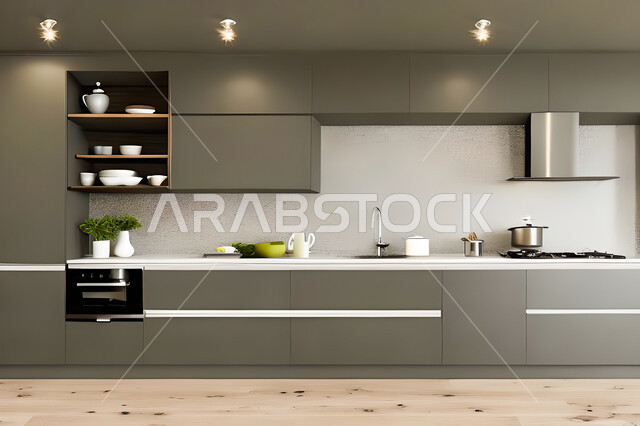 Interior design for a modern modern kitchen, interior decorations, modern engineering architectural design, residential villas with sophisticated modern designs