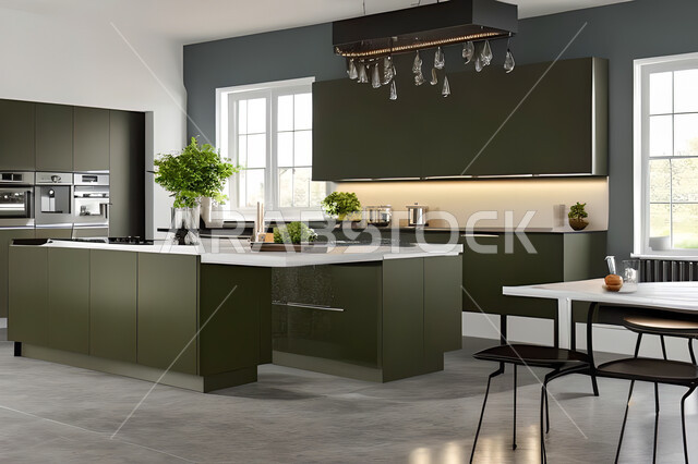 تصميم داخلي لمطبخ عصري حديث ، ديكورات داخلية ، تصميم معماري هندسي حديث ، فلل سكنية بتصاميم عصرية راقيه