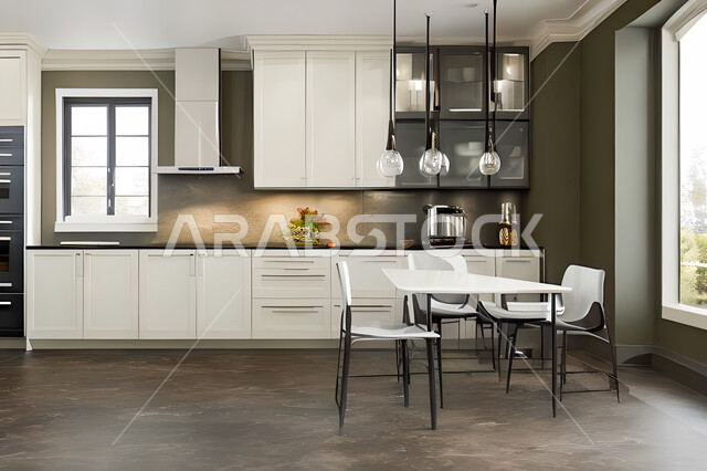 تصميم داخلي لمطبخ عصري حديث ، ديكورات داخلية ، تصميم معماري هندسي حديث ، فلل سكنية بتصاميم عصرية راقيه