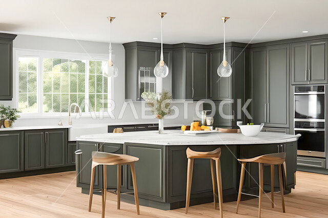 تصميم داخلي لمطبخ عصري حديث ، ديكورات داخلية ، تصميم معماري هندسي حديث ، فلل سكنية بتصاميم عصرية راقيه