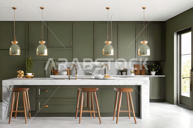 تصميم داخلي لمطبخ عصري حديث ، ديكورات داخلية ، تصميم معماري هندسي حديث ، فلل سكنية بتصاميم عصرية راقيه