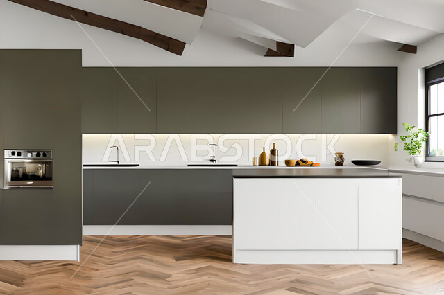 Interior design for a modern modern kitchen, interior decorations, modern engineering architectural design, residential villas with sophisticated modern designs