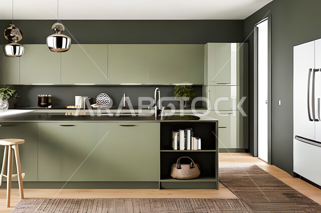 تصميم داخلي لمطبخ عصري حديث ، ديكورات داخلية ، تصميم معماري هندسي حديث ، فلل سكنية بتصاميم عصرية راقيه