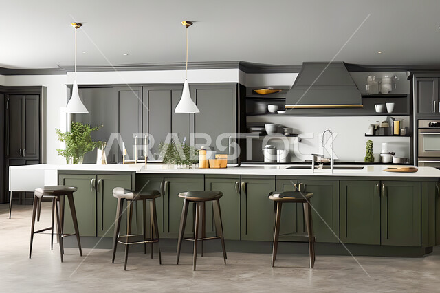 Interior design for a modern modern kitchen, interior decorations, modern engineering architectural design, residential villas with sophisticated modern designs