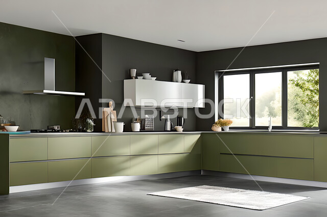 Interior design for a modern modern kitchen, interior decorations, modern engineering architectural design, residential villas with sophisticated modern designs