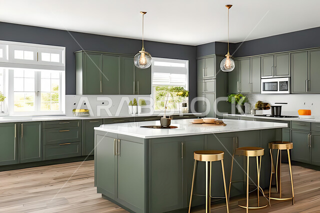 تصميم داخلي لمطبخ عصري حديث ، ديكورات داخلية ، تصميم معماري هندسي حديث ، فلل سكنية بتصاميم عصرية راقيه