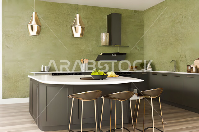 تصميم داخلي لمطبخ عصري حديث ، ديكورات داخلية ، تصميم معماري هندسي حديث ، فلل سكنية بتصاميم عصرية راقيه