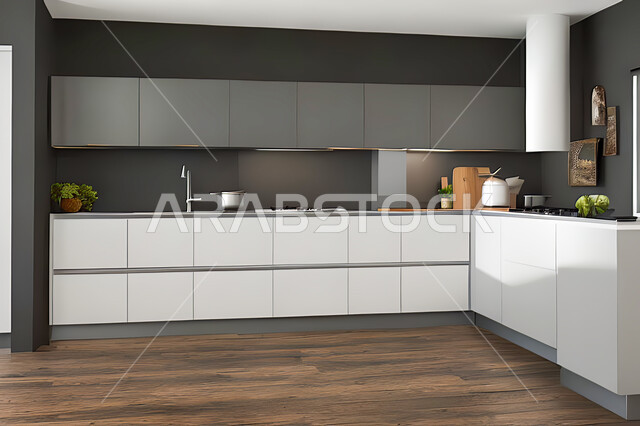 Interior design for a modern modern kitchen, interior decorations, modern engineering architectural design, residential villas with sophisticated modern designs