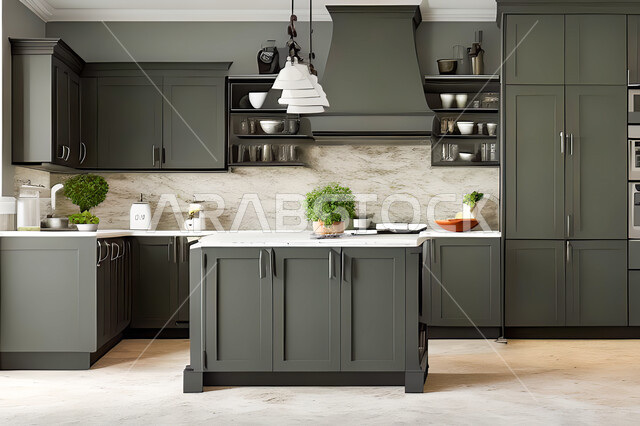 Interior design for a modern modern kitchen, interior decorations, modern engineering architectural design, residential villas with sophisticated modern designs