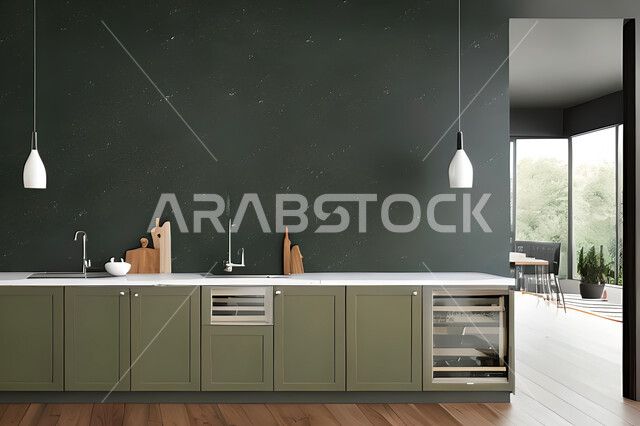 Interior design for a modern modern kitchen, interior decorations, modern engineering architectural design, residential villas with sophisticated modern designs