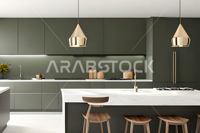 Interior design for a modern modern kitchen, interior decorations, modern engineering architectural design, residential villas with sophisticated modern designs