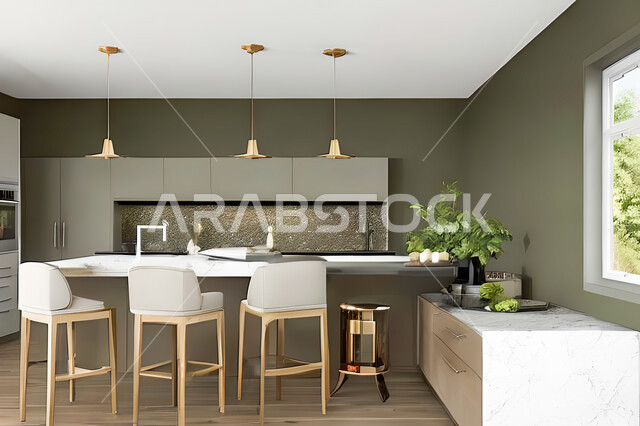 تصميم داخلي لمطبخ عصري حديث ، ديكورات داخلية ، تصميم معماري هندسي حديث ، فلل سكنية بتصاميم عصرية راقيه