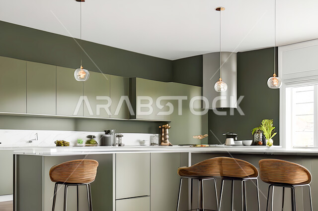 تصميم داخلي لمطبخ عصري حديث ، ديكورات داخلية ، تصميم معماري هندسي حديث ، فلل سكنية بتصاميم عصرية راقيه