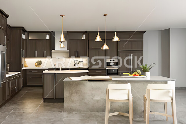 Interior design for a modern modern kitchen, interior decorations, modern engineering architectural design, residential villas with sophisticated modern designs