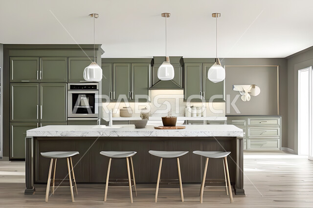 Interior design for a modern modern kitchen, interior decorations, modern engineering architectural design, residential villas with sophisticated modern designs