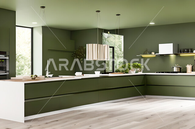 تصميم داخلي لمطبخ عصري حديث ، ديكورات داخلية ، تصميم معماري هندسي حديث ، فلل سكنية بتصاميم عصرية راقيه