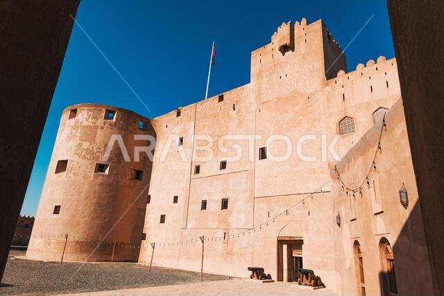 the interior of Jabreen Castle, Oman. Built in 1675, from mud brick ...