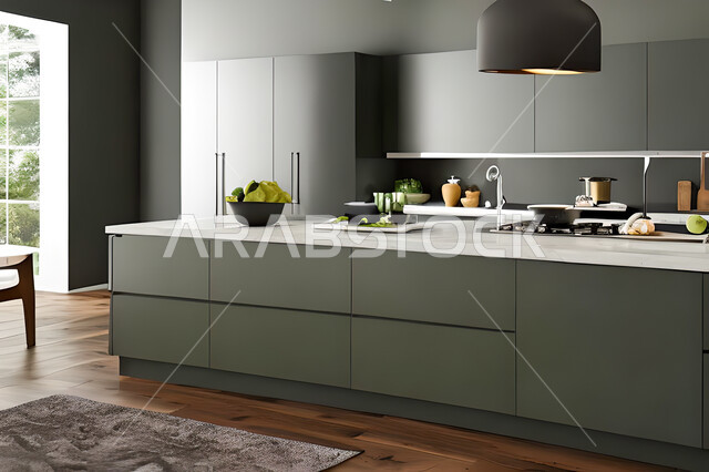 Interior design for a modern modern kitchen, interior decorations, modern engineering architectural design, residential villas with sophisticated modern designs