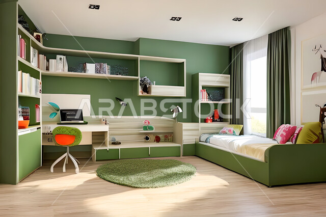 Bedroom with a modern modern design, interior decorations, luxurious home furniture, elegant modern designs, apartments and villas, luxury hotels and resorts