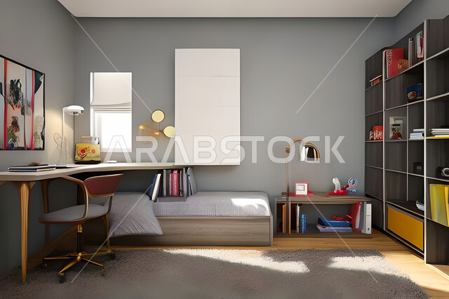 Bedroom with a modern modern design, interior decorations, luxurious home furniture, elegant modern designs, apartments and villas, luxury hotels and resorts