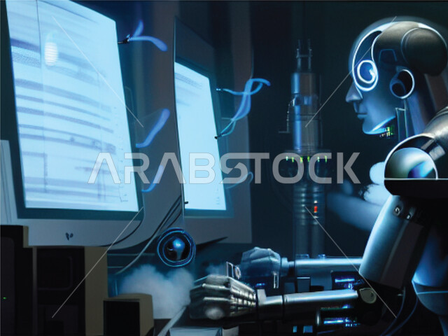 A group of smart robots, technology and technology development, robot programming, and artificial intelligence technologies, robots