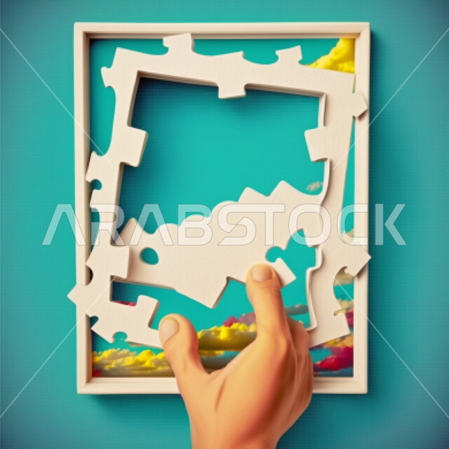 خلفية إطار أحجيه فارغ, لعبة البازل, ألعاب ذكاء, خلفية لعبة البازل للاطفال, خلفيه زرقاء